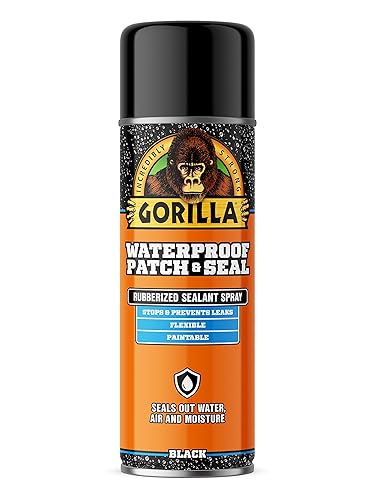 Gorilla Waterproof Patch & Seal Rubberized Sealant Spray, Black, 16 Ounce (Pack of 1) - Seals Out Water, Air, and Moisture